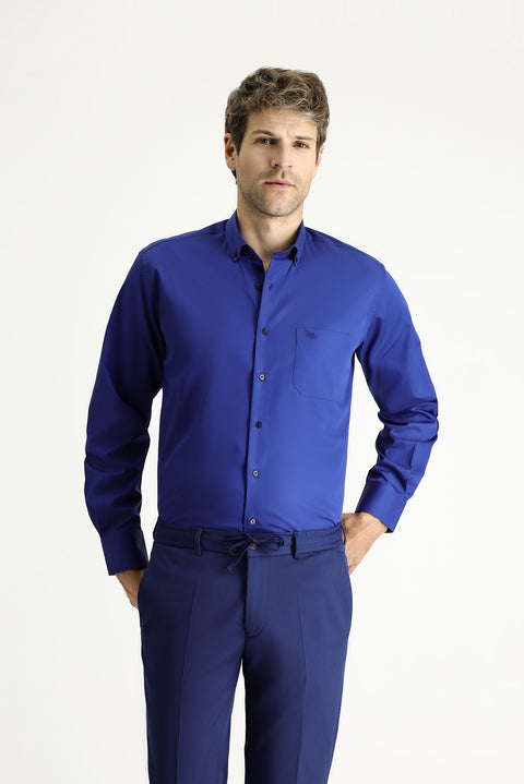 Medium Navy Long Sleeve Regular Fit Cotton Shirt