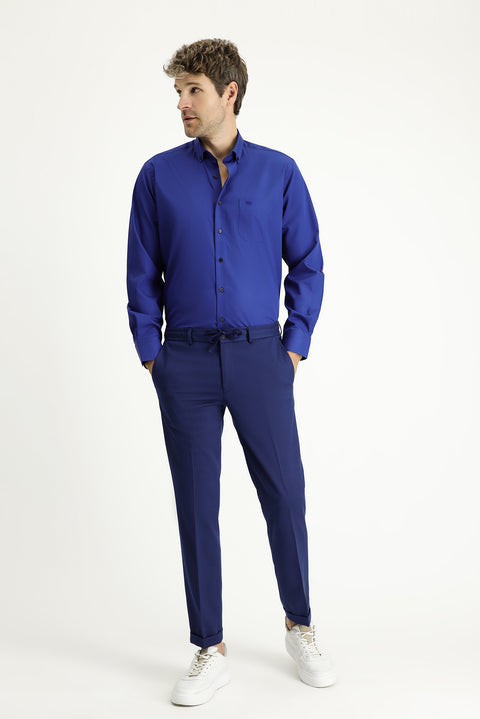 Medium Navy Long Sleeve Regular Fit Cotton Shirt