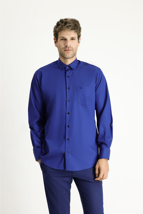 Medium Navy Long Sleeve Regular Fit Cotton Shirt