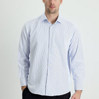 Light Blue Long-Sleeve Striped Classic Cotton Shirt