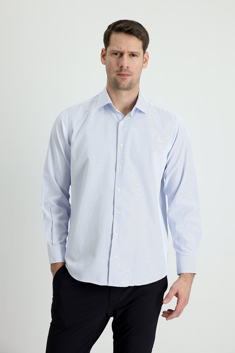 Light Blue Long-Sleeve Striped Classic Cotton Shirt