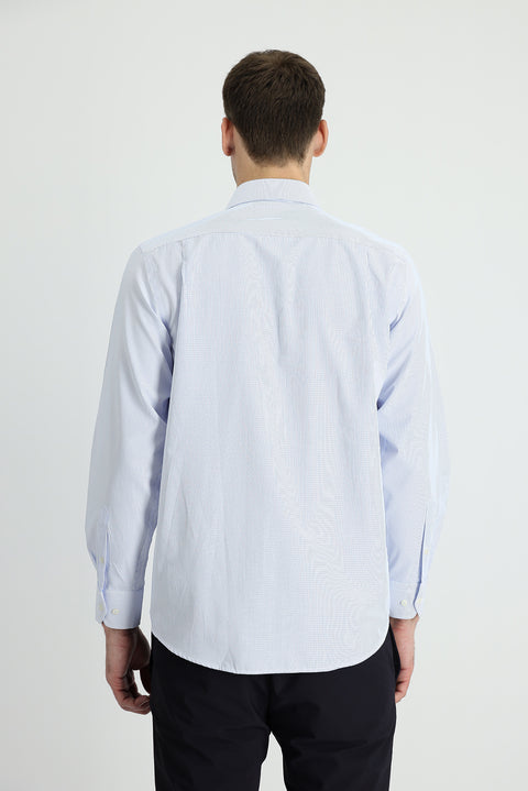 Light Blue Long-Sleeve Striped Classic Cotton Shirt