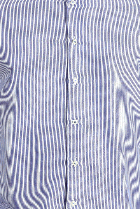 Light Navy Long Sleeve Regular Fit Striped Cotton Shirt