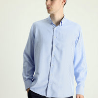 Sky Blue Long Sleeve Regular Fit Striped Cotton Shirt