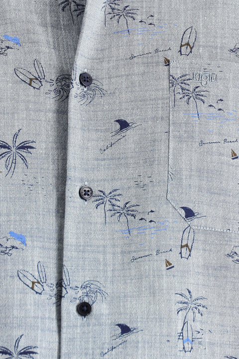 Light Navy Long Sleeve Regular Fit Patterned Cotton Sport Shirt