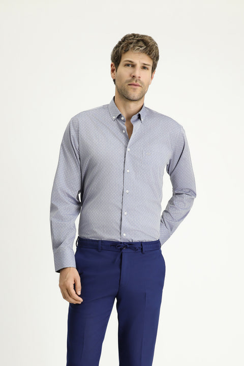 Light Blue Long Sleeve Regular Fit Patterned Cotton Sport Shirt