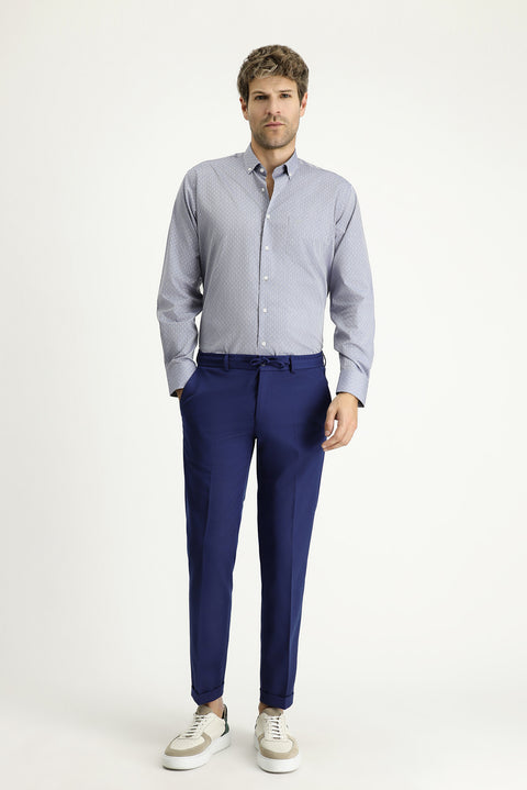 Light Blue Long Sleeve Regular Fit Patterned Cotton Sport Shirt