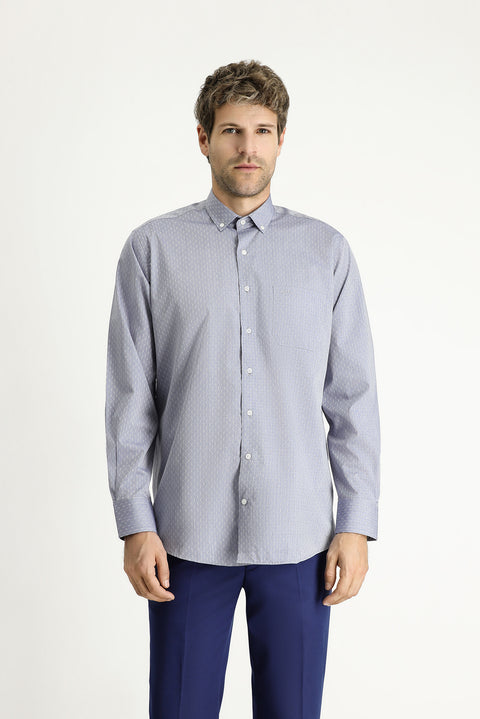 Light Blue Long Sleeve Regular Fit Patterned Cotton Sport Shirt