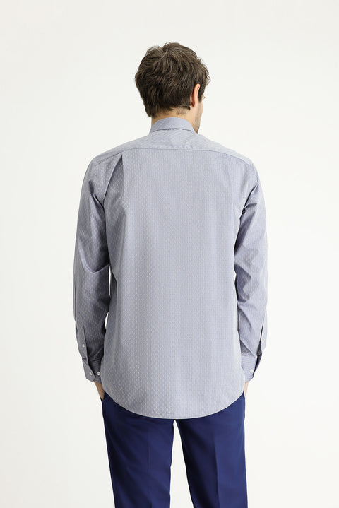 Light Blue Long Sleeve Regular Fit Patterned Cotton Sport Shirt