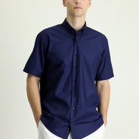 Dark Navy Short Sleeve Regular Fit Patterned Cotton Shirt