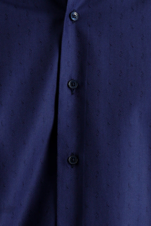 Dark Navy Short Sleeve Regular Fit Patterned Cotton Shirt