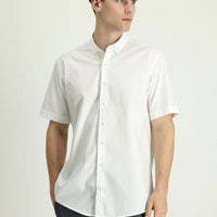 White Short Sleeve Regular Fit Patterned Cotton Shirt