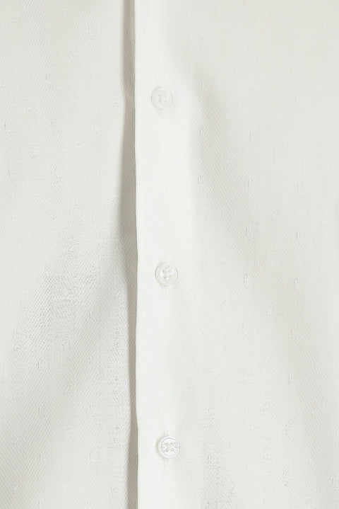 White Short Sleeve Regular Fit Patterned Cotton Shirt