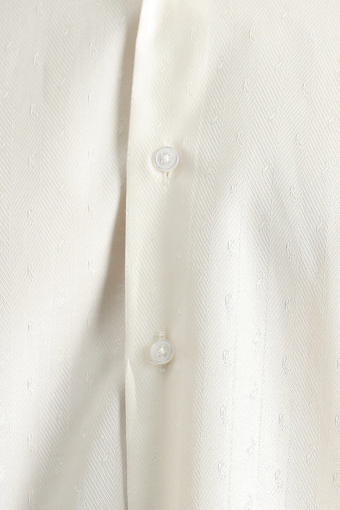 Off-white short-sleeved regular fit patterned cotton shirt