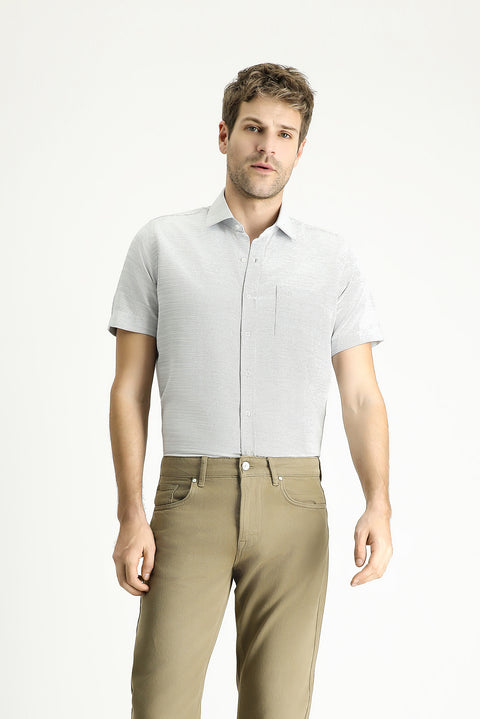 Black Short Sleeve Regular Fit Patterned Cotton Shirt