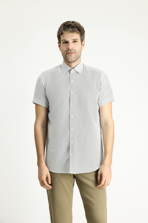 Black Short Sleeve Regular Fit Patterned Cotton Shirt