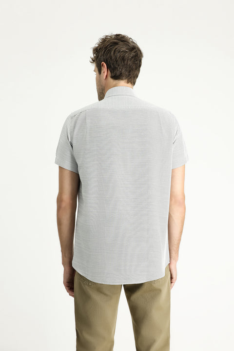 Black Short Sleeve Regular Fit Patterned Cotton Shirt
