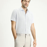 Light Blue Short Sleeve Regular Fit Patterned Cotton Shirt