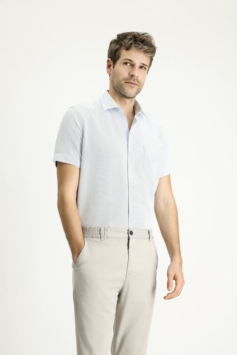 Light Blue Short Sleeve Regular Fit Patterned Cotton Shirt