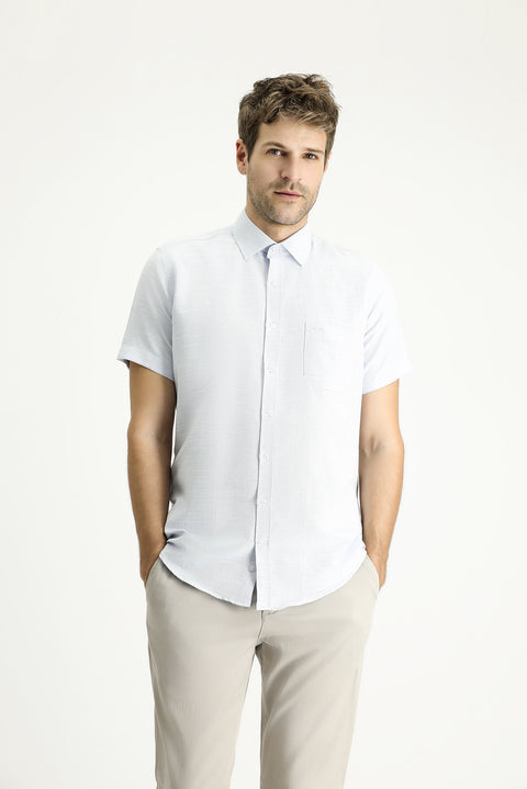 Light Blue Short Sleeve Regular Fit Patterned Cotton Shirt