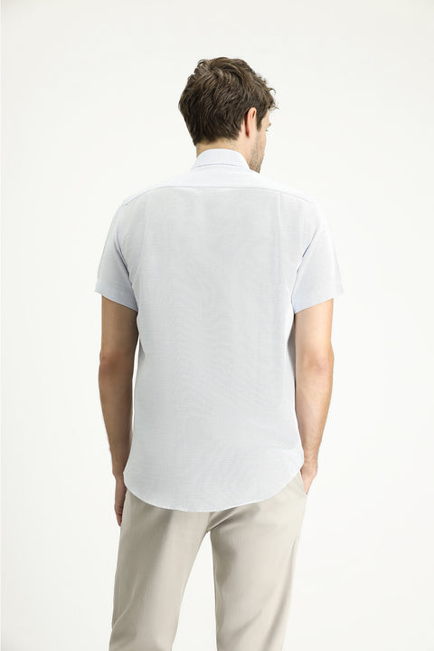 Light Blue Short Sleeve Regular Fit Patterned Cotton Shirt