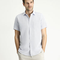 Navy Blue Short Sleeve Regular Fit Patterned Cotton Shirt