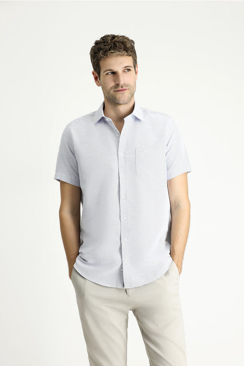 Navy Blue Short Sleeve Regular Fit Patterned Cotton Shirt
