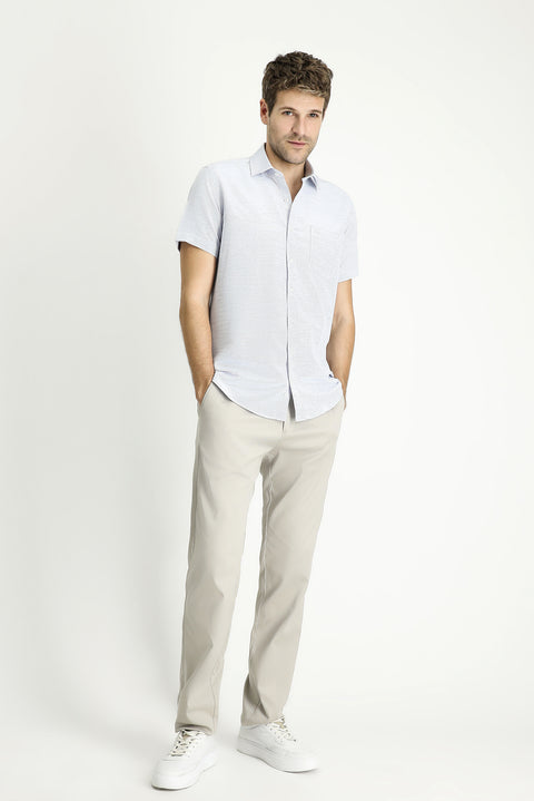 Navy Blue Short Sleeve Regular Fit Patterned Cotton Shirt