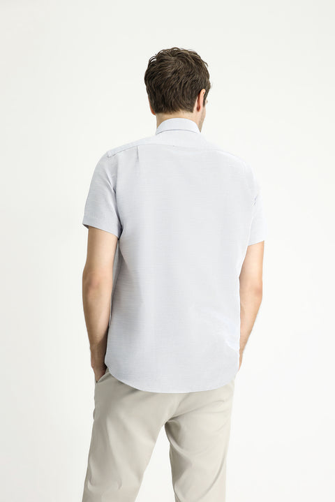 Navy Blue Short Sleeve Regular Fit Patterned Cotton Shirt