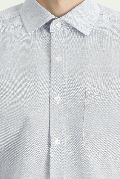 Navy Blue Short Sleeve Regular Fit Patterned Cotton Shirt