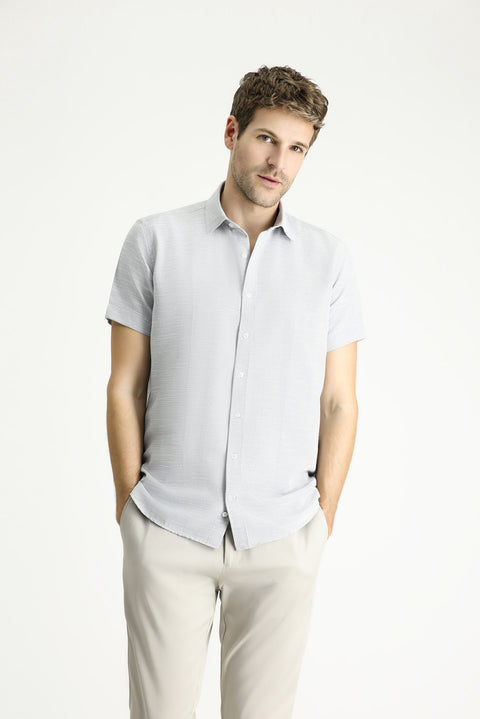 Black Short Sleeve Regular Fit Patterned Cotton Shirt