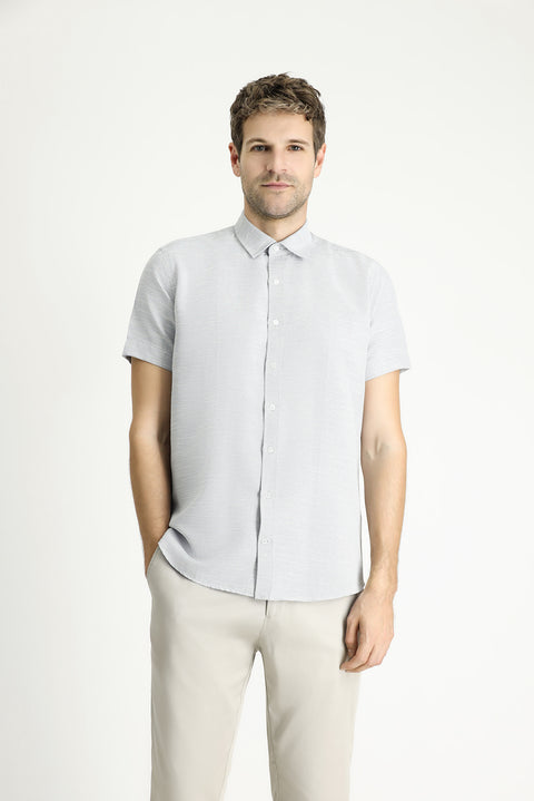 Black Short Sleeve Regular Fit Patterned Cotton Shirt
