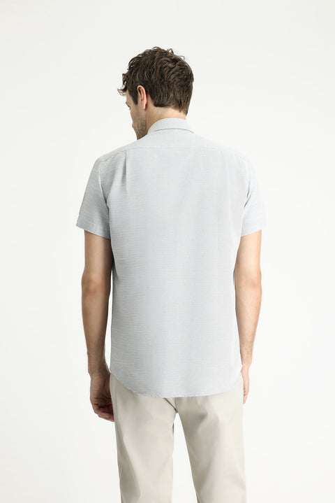 Black Short Sleeve Regular Fit Patterned Cotton Shirt