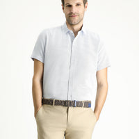 Light Blue Short Sleeve Regular Fit Patterned Cotton Shirt