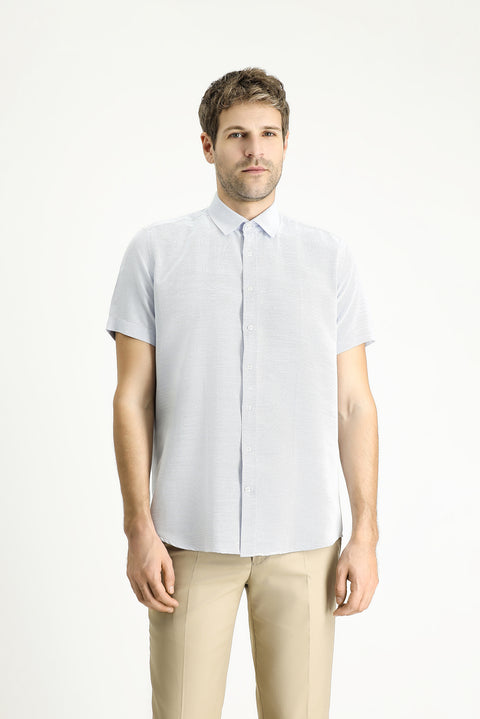 Light Blue Short Sleeve Regular Fit Patterned Cotton Shirt