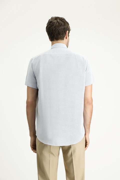 Light Blue Short Sleeve Regular Fit Patterned Cotton Shirt