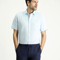 Light Blue Short Sleeve Regular Fit Patterned Cotton Shirt