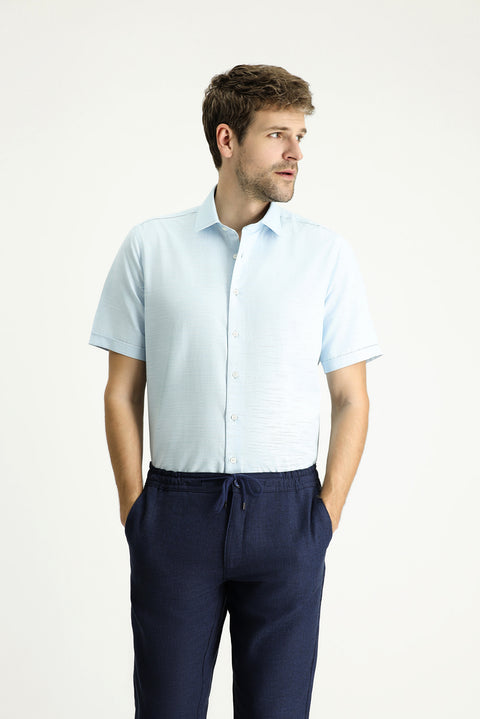Light Blue Short Sleeve Regular Fit Patterned Cotton Shirt