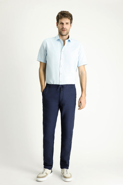 Light Blue Short Sleeve Regular Fit Patterned Cotton Shirt