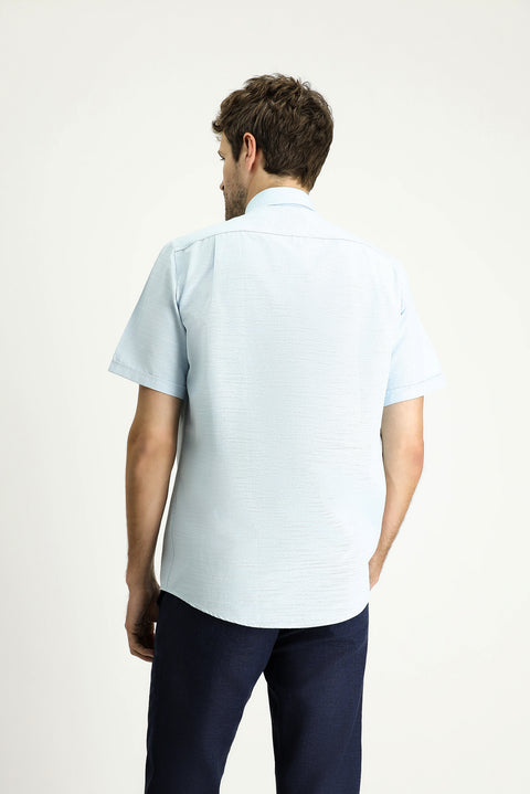 Light Blue Short Sleeve Regular Fit Patterned Cotton Shirt