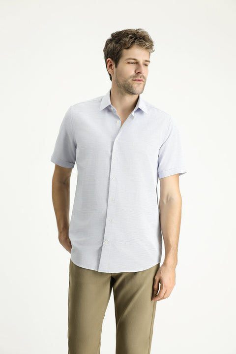 Dark Blue Short Sleeve Regular Fit Patterned Cotton Shirt