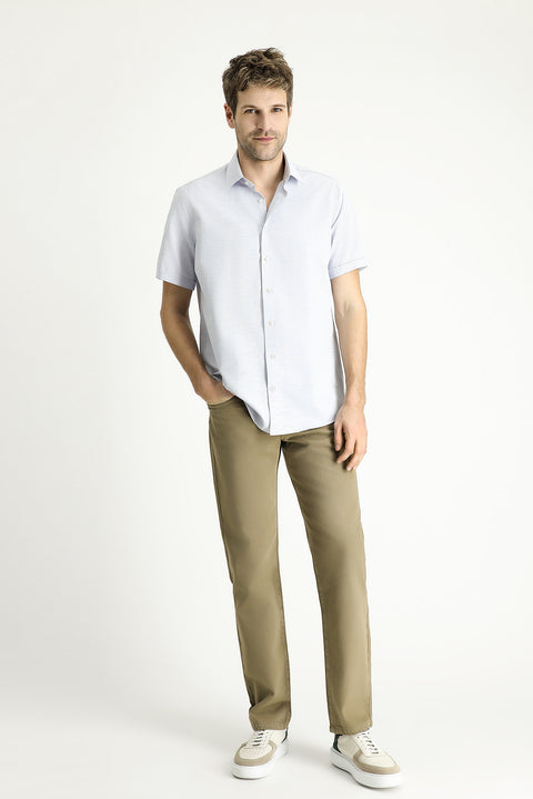 Dark Blue Short Sleeve Regular Fit Patterned Cotton Shirt
