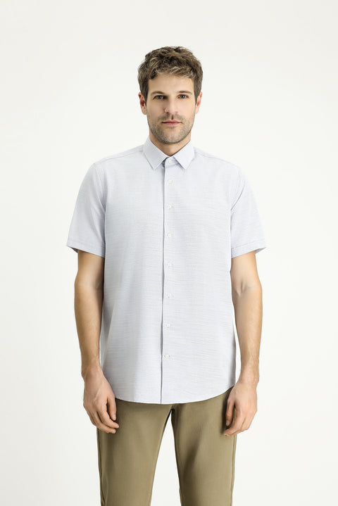 Dark Blue Short Sleeve Regular Fit Patterned Cotton Shirt
