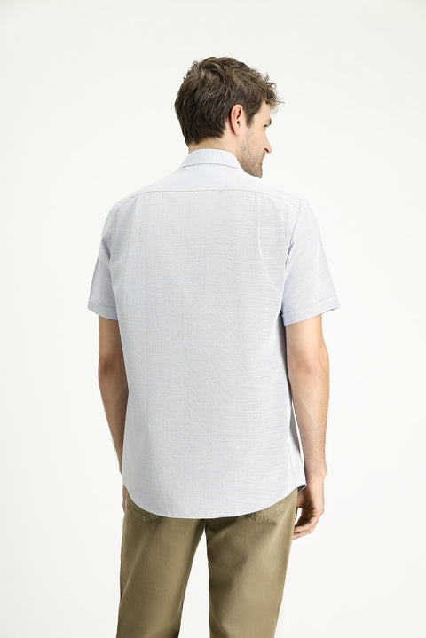 Dark Blue Short Sleeve Regular Fit Patterned Cotton Shirt