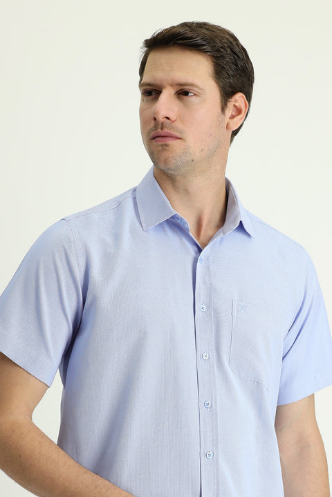 Dark Blue Short-Sleeve Regular Fit Shirt