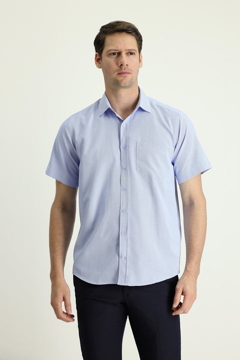 Dark Blue Short-Sleeve Regular Fit Shirt