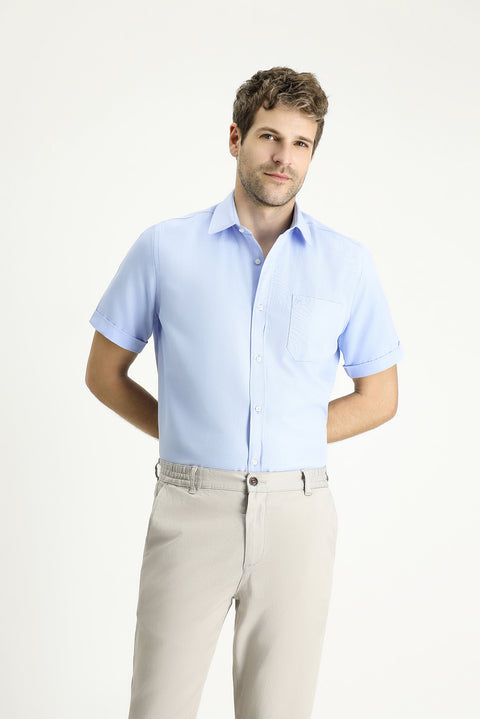 Light Blue Short Sleeve Regular Fit Cotton Shirt