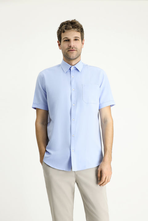 Light Blue Short Sleeve Regular Fit Cotton Shirt