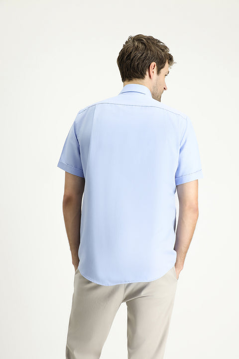 Light Blue Short Sleeve Regular Fit Cotton Shirt
