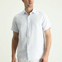 Light Blue Short Sleeve Regular Fit Patterned Cotton Shirt